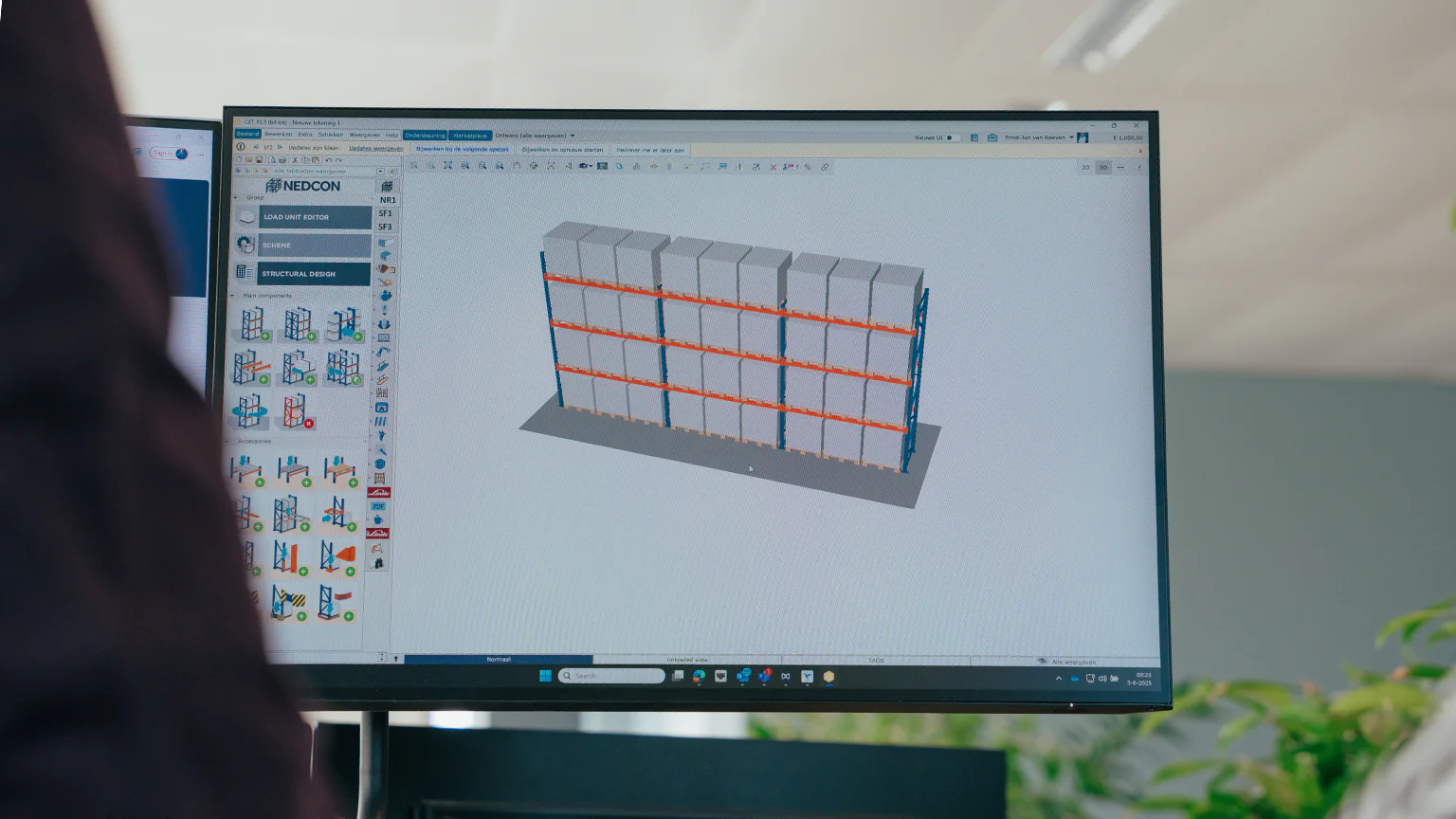 NEDCON's configurator running structural design on a 3D racking system
